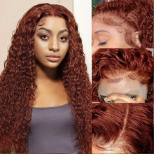 Load image into Gallery viewer, Crowned Roots 13x4 Pre-Cut Swiss Lace Wig Reddish Brown Color Jerry Curly Bleach Knots