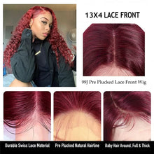 Load image into Gallery viewer, Crowned Roots Deep Wave Burgundy Lace Front Human Hair Transparent Lace