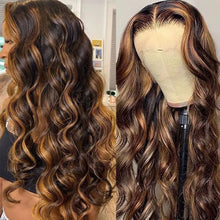 Load image into Gallery viewer, Crowned Roots Honey Blonde Highlight HD Lace Body Wave Pre Plucked 180% 13x4 13x6 Human Hair Wig