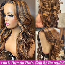 Load image into Gallery viewer, Crowned Roots Honey Blonde Highlight HD Lace Body Wave Pre Plucked 180% 13x4 13x6 Human Hair Wig