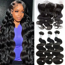 Load image into Gallery viewer, Body Wave Bundles With Closure 5x5 HD Lace Remy Brazilian Weaving 30 Inch Natural Hair Extension Human Hair Bundles With Frontal