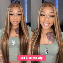 Load image into Gallery viewer, Crowned Roots Highlight Glueless Ready To Wear And Go Preplucked Straight Human Hair Wig