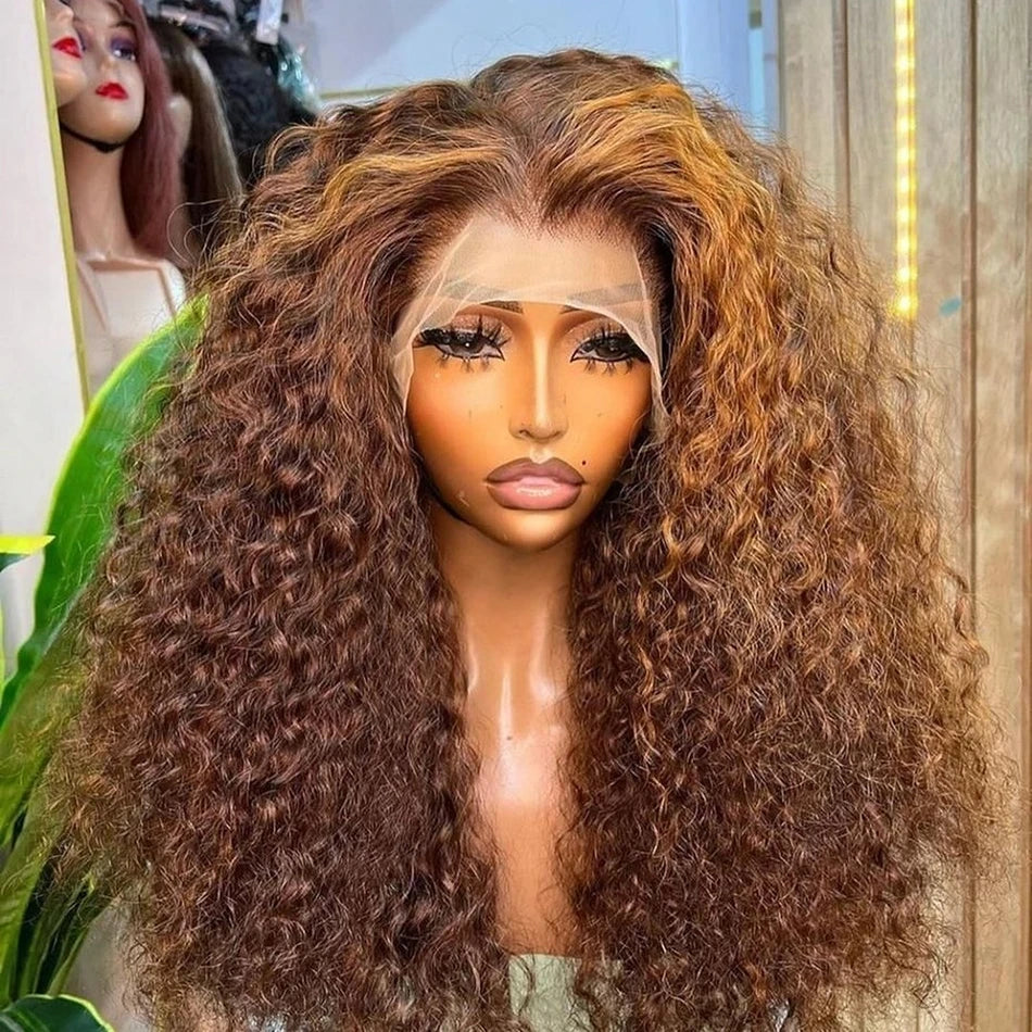 Honey Brown Highlight Deep Wave Wig