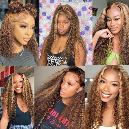Honey Brown Highlight Deep Wave Wig
