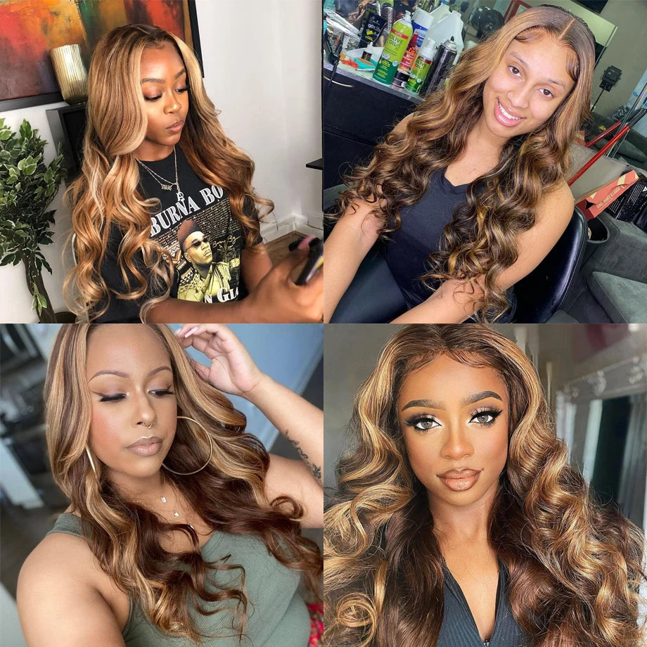 Honey Blonde Highlight Body Wave Lace Wig