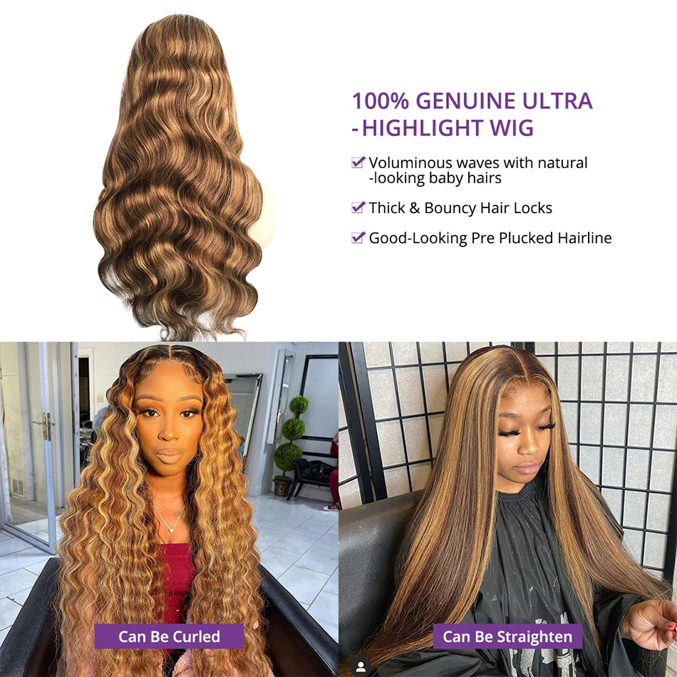 Honey Blonde Highlight Body Wave Lace Wig