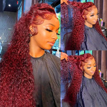 Load image into Gallery viewer, Crowned Roots Deep Wave Burgundy Lace Front Human Hair Transparent Lace
