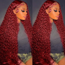 Load image into Gallery viewer, Crowned Roots Deep Wave Burgundy Lace Front Human Hair Transparent Lace
