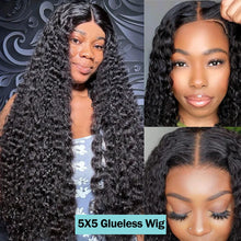 Load image into Gallery viewer, Crowned Roots 5x5 Pre Cut Wear And Go Glueless Human Hair Wig Curly Deep Wave
