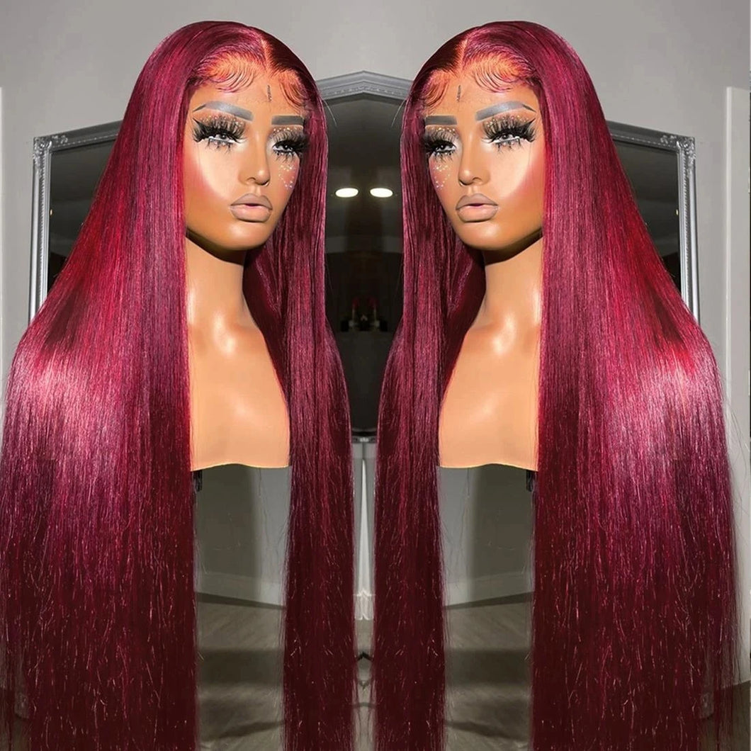 Crowned Roots Straight 99J Burgundy Wear & Go Glueless Wig with Natural Hairline