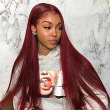 Load image into Gallery viewer, Crowned Roots Straight 99J Burgundy Wear &amp; Go Glueless Wig with Natural Hairline

