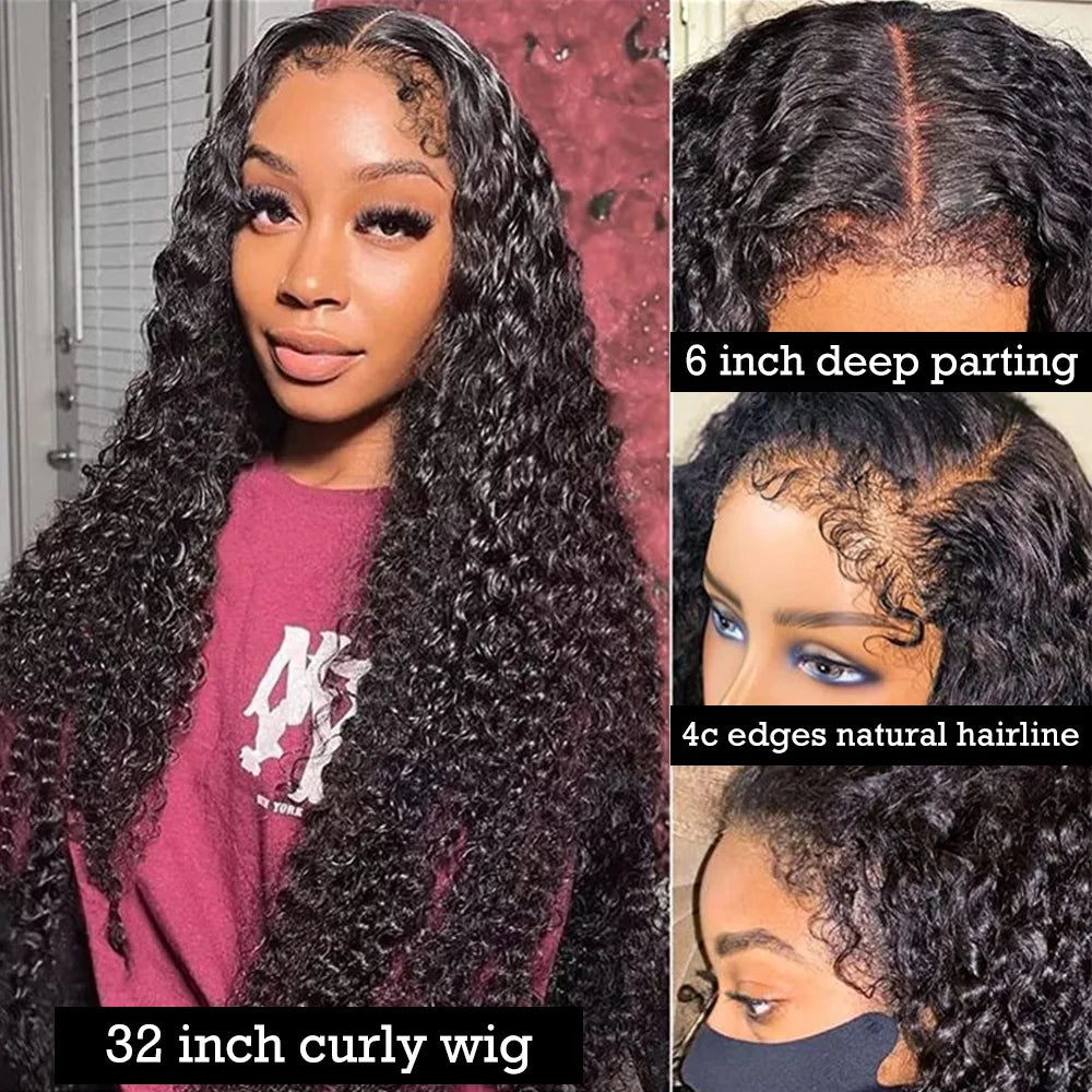 Crowned Roots 4C Hairline Glueless Kinky Curly 13x4 Lace Front Wig With Curly Edges Kinky Baby Hair Wig