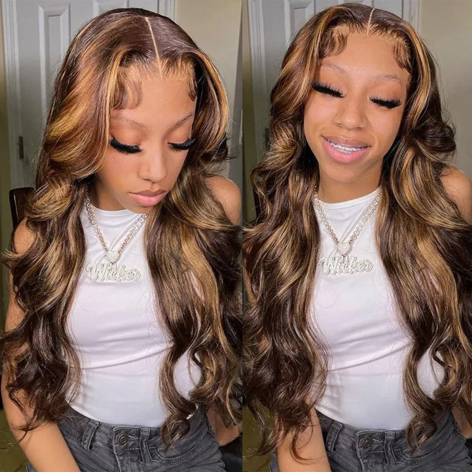 Crowned Roots 13x4 Ombre Highlight Lace Front Wig Body Wave Honey Blonde Human Hair