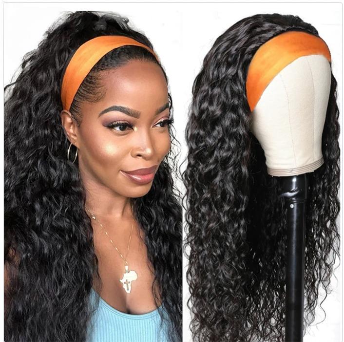 Crowned Roots Water Wave Human Hair Headband Scarf Wig