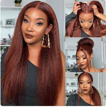 Load image into Gallery viewer, Crowned Roots Reddish Brown Kinky Straight Wig Pre Plucked 13x4
