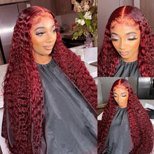 Load image into Gallery viewer, Crowned Roots 180% Density Burgundy Glueless 13x4 Lace Front Deep Wave Wig With Pre Cut Lace
