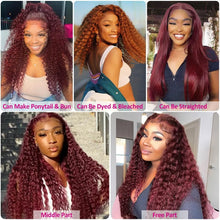 Load image into Gallery viewer, Crowned Roots 180% Density Burgundy Glueless 13x4 Lace Front Deep Wave Wig With Pre Cut Lace
