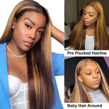 Load image into Gallery viewer, Crowned Roots Pre Plucked Glueless Ombre Wig Human Hair HD Lace 180%
