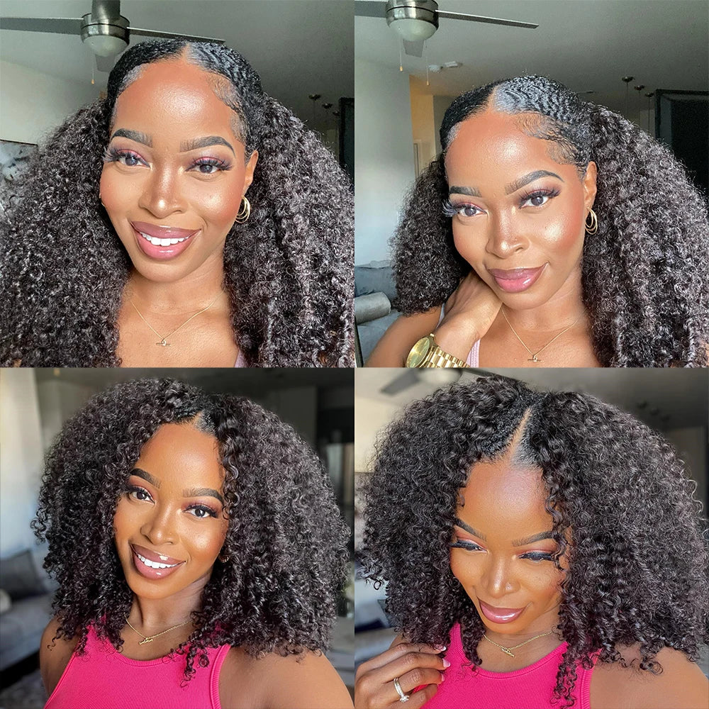 Crowned Roots V Part Wig Kinky Curly No Leave Out Thin Part Beginner Friendly Afro Kinky