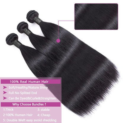 Crowned Roots 10A Raw Indian Straight 3 Bundles Human Hair