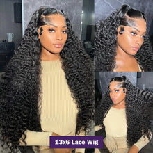 Load image into Gallery viewer, Crowned Roots Deep Wave 13x4 13x6 HD Transparent Lace Front Wig Human Hair Curly Glueless Lace Wig
