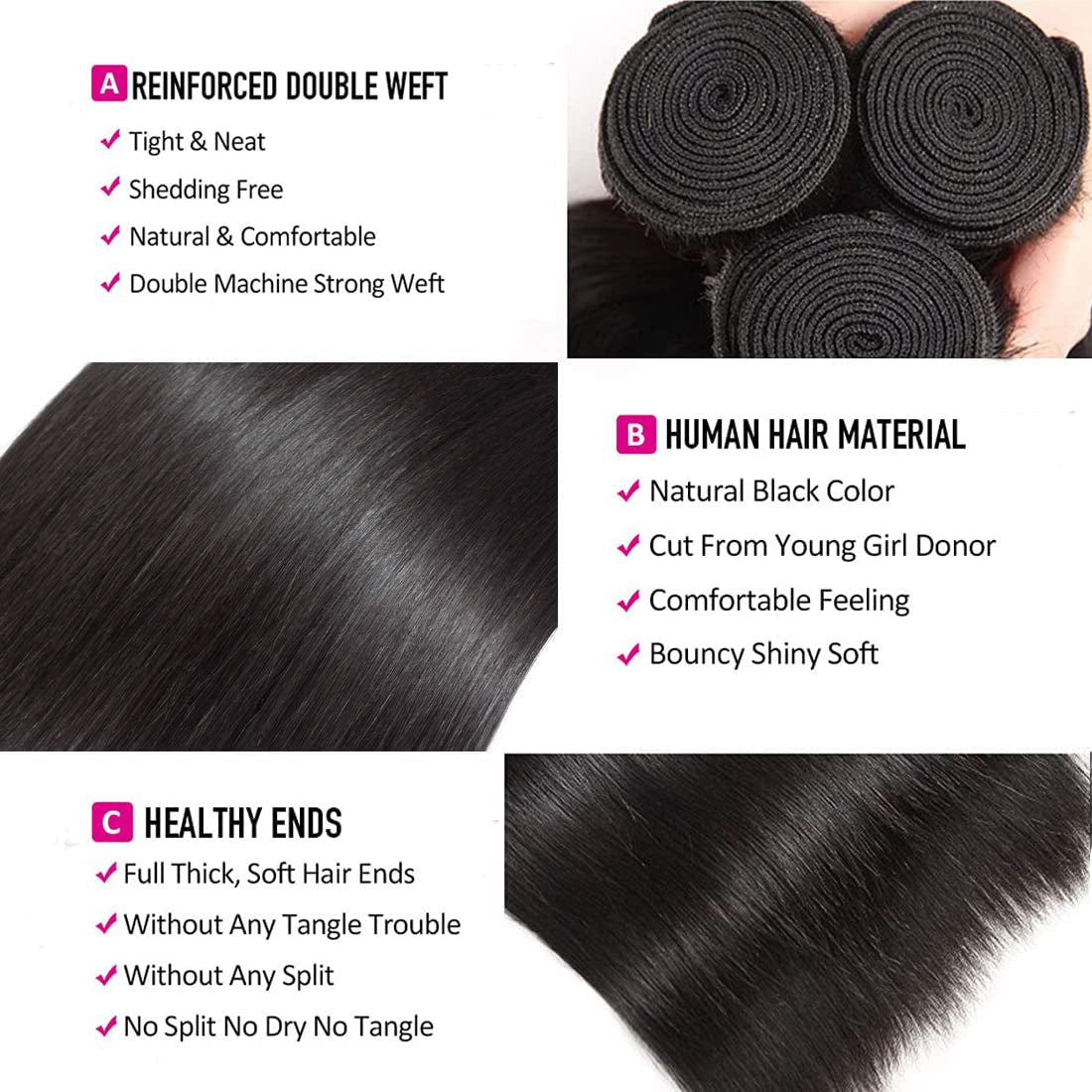 Crowned Roots 10A Brazilian Straight 3 Bundles 100% Unprocessed Virgin Hair 