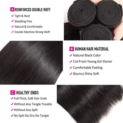 Crowned Roots 10A Brazilian Straight 3 Bundles 100% Unprocessed Virgin Hair 