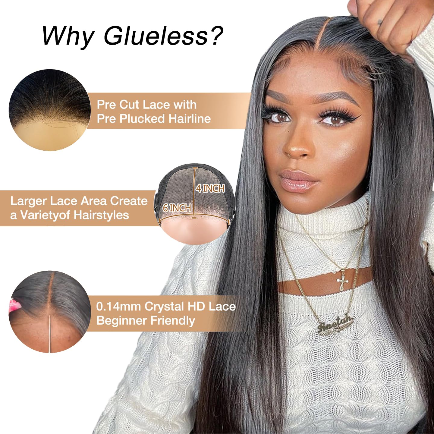 Crowned Roots Instant Glamour: 24 Inch Glueless Human Hair Lace Front Wig - Pre Cut, Pre Plucked, and Ready to Wear in Just 3 Seconds!