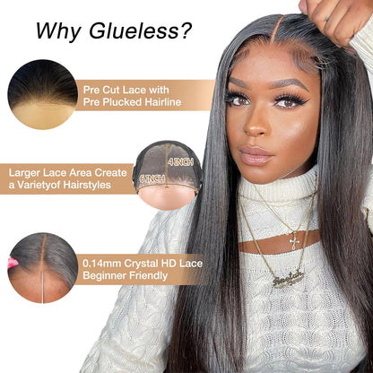 Crowned Roots Instant Glamour: 24 Inch Glueless Human Hair Lace Front Wig - Pre Cut, Pre Plucked, and Ready to Wear in Just 3 Seconds!