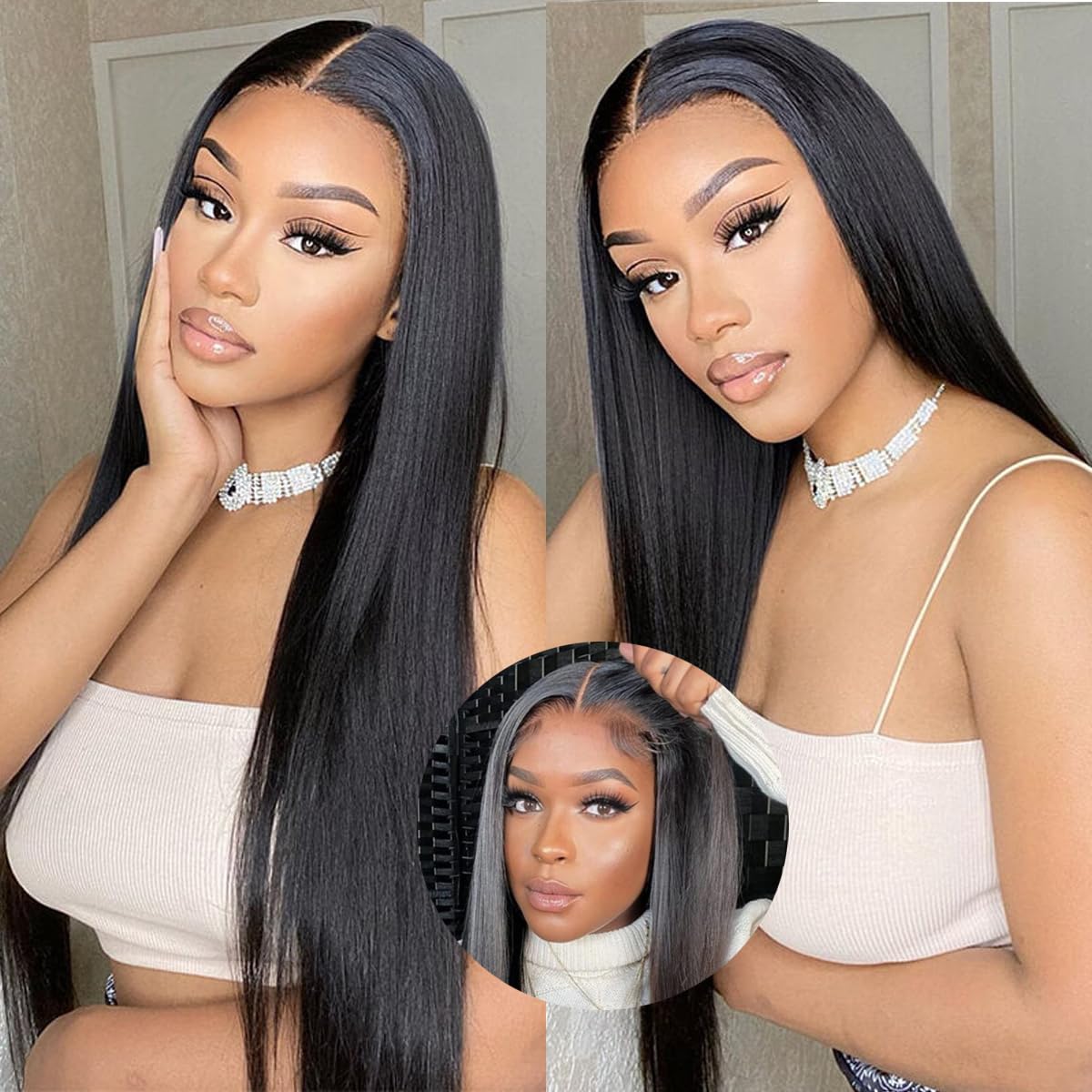 Crowned Roots Instant Glamour: 24 Inch Glueless Human Hair Lace Front Wig - Pre Cut, Pre Plucked, and Ready to Wear in Just 3 Seconds!