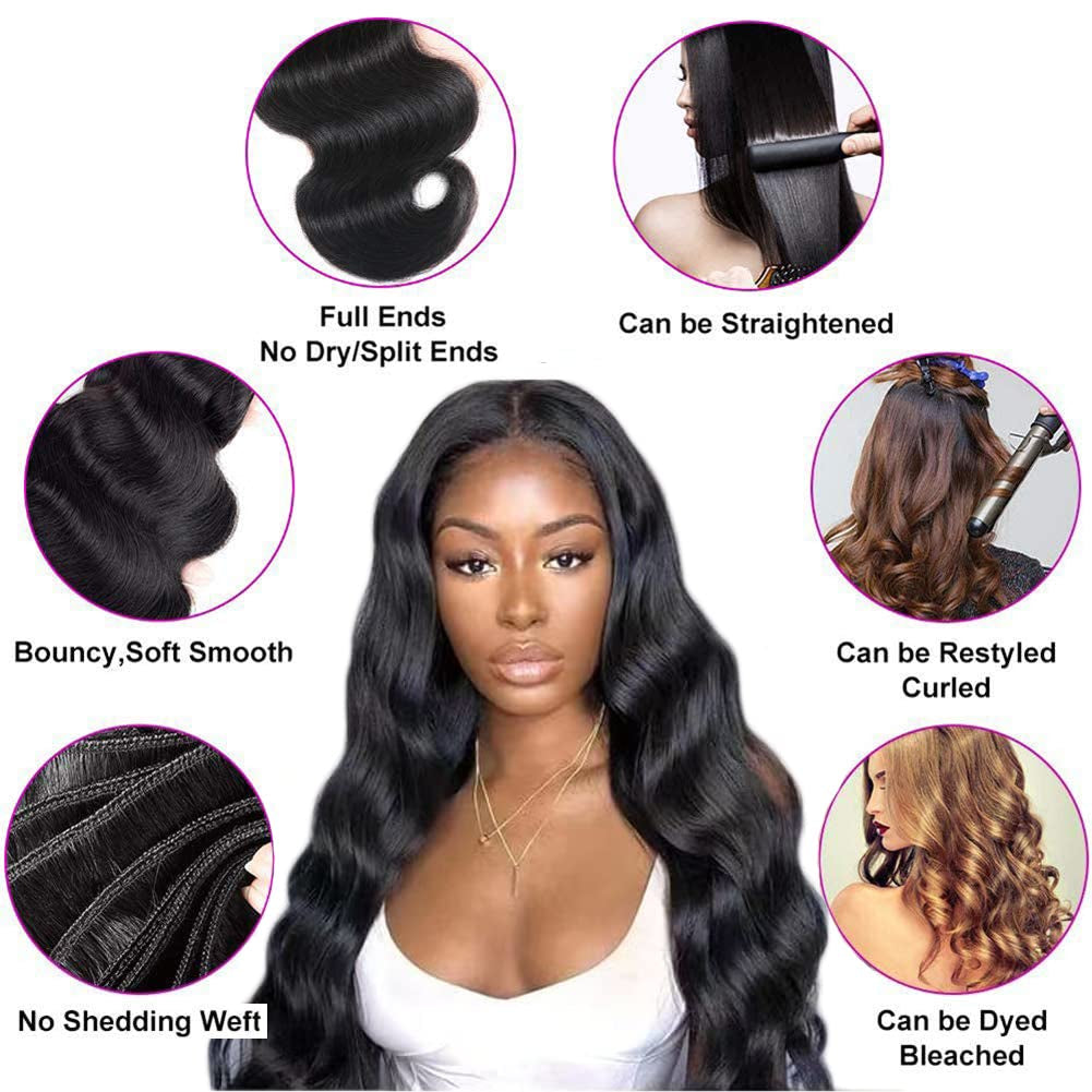 Crowned Roots 12A Body Wave 3 Bundles 100% Human Hair Natural Color