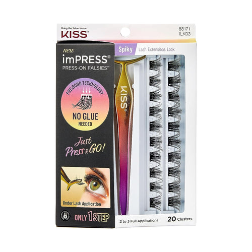 Press-On Falsies Eyelash Clusters Kit, Spiky, Black, No Glue Needed, Fuss Free, Invisible Band, Natural, 24 Hours, No Damage, No Sticky Residue, Flawless, Quick & Easy | 20 Clusters