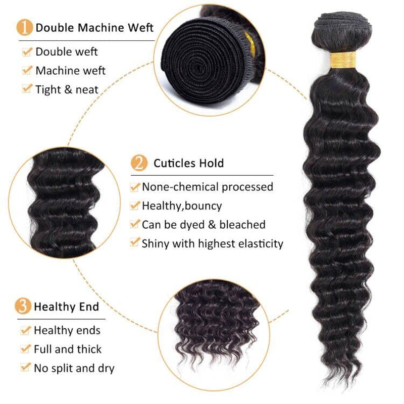 Crowned Roots 3 Bundles Loose Deep Wave 100% Unprocessed Virgin Brazilian Remy  